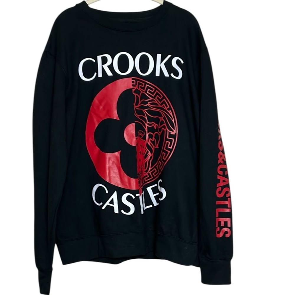 Crooks & Castles Black and Red Graphic Crewneck Sweatshirt Sz XL